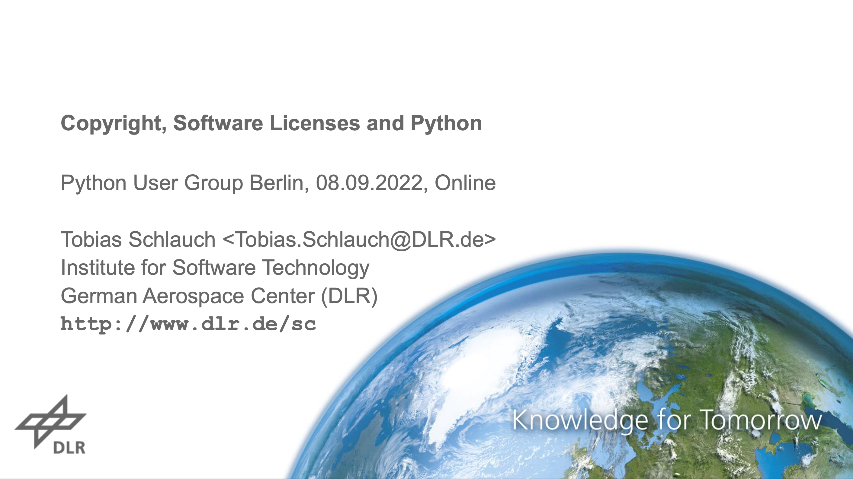 «Copyright, Software Licenses and Python» by Tobias Schlauch
